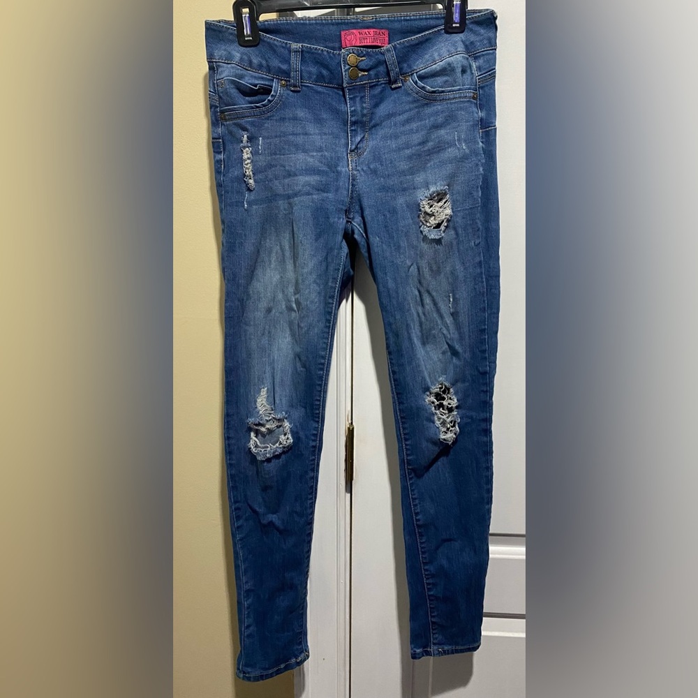 Wax Jean Women's Ripped Skinny Jeans - Blue